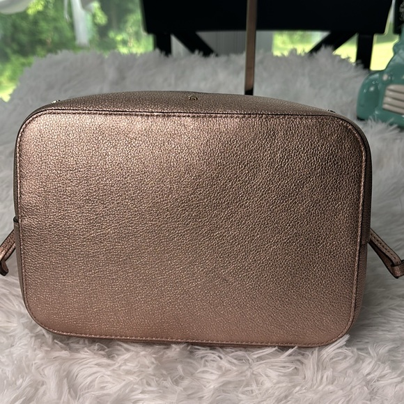 KATE SPADE NEW YORK Marti Spade Stud Small Bucket Bag - Golden Pea Metallic - Picture 9 of 16